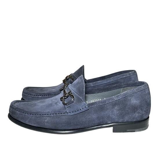 Salvatore Ferragamo Grandioso Blue Suede Gunmetal Gancini Bit Loafers Shoes 9 main image 6